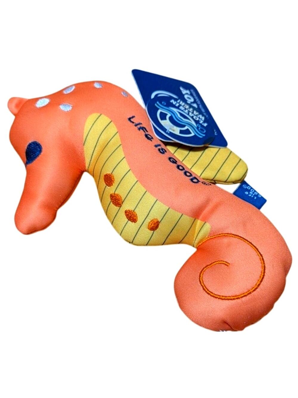 Life Is Good Dog Toy Floating Seahorse with Squeaker Orange & Yellow Squeaks
